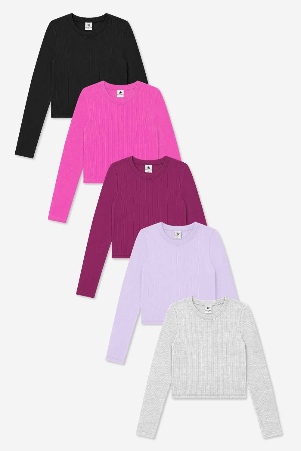 5-Pack Ultra-Soft Ribbed Fitted L/S Tee - Black | Burgundy | Soft Lilac | Hot Pink | Light Ash Grey - NEW!