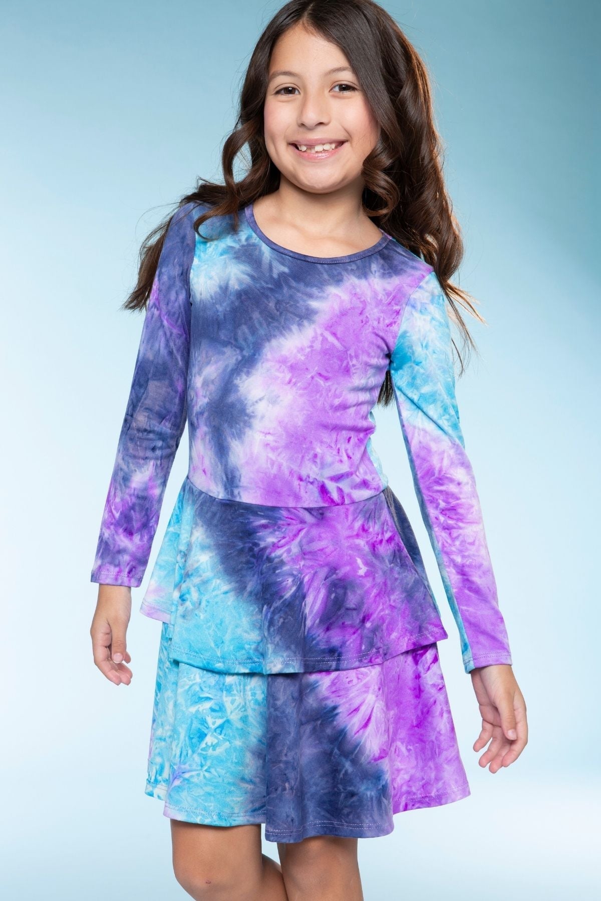 Simply Soft Long Sleeve Ruffle Skirt Dress - Black Rainbow Hearts