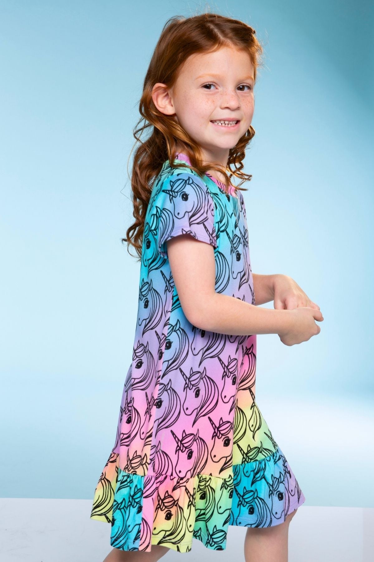 Simply Soft Short Sleeve Ruffle Lounge Dress - Pink Rainbow Bow Cherry - NEW