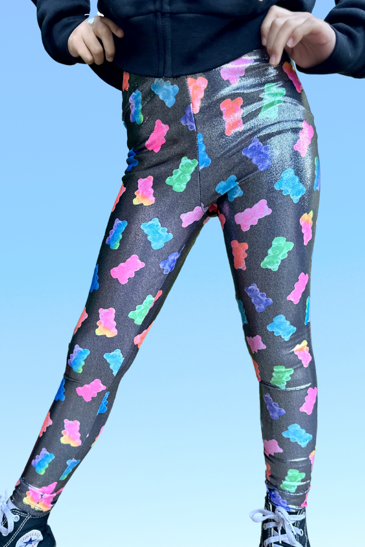 Glitter Foil High Shine Legging - Black Sparkle Rainbow Gummy Bear