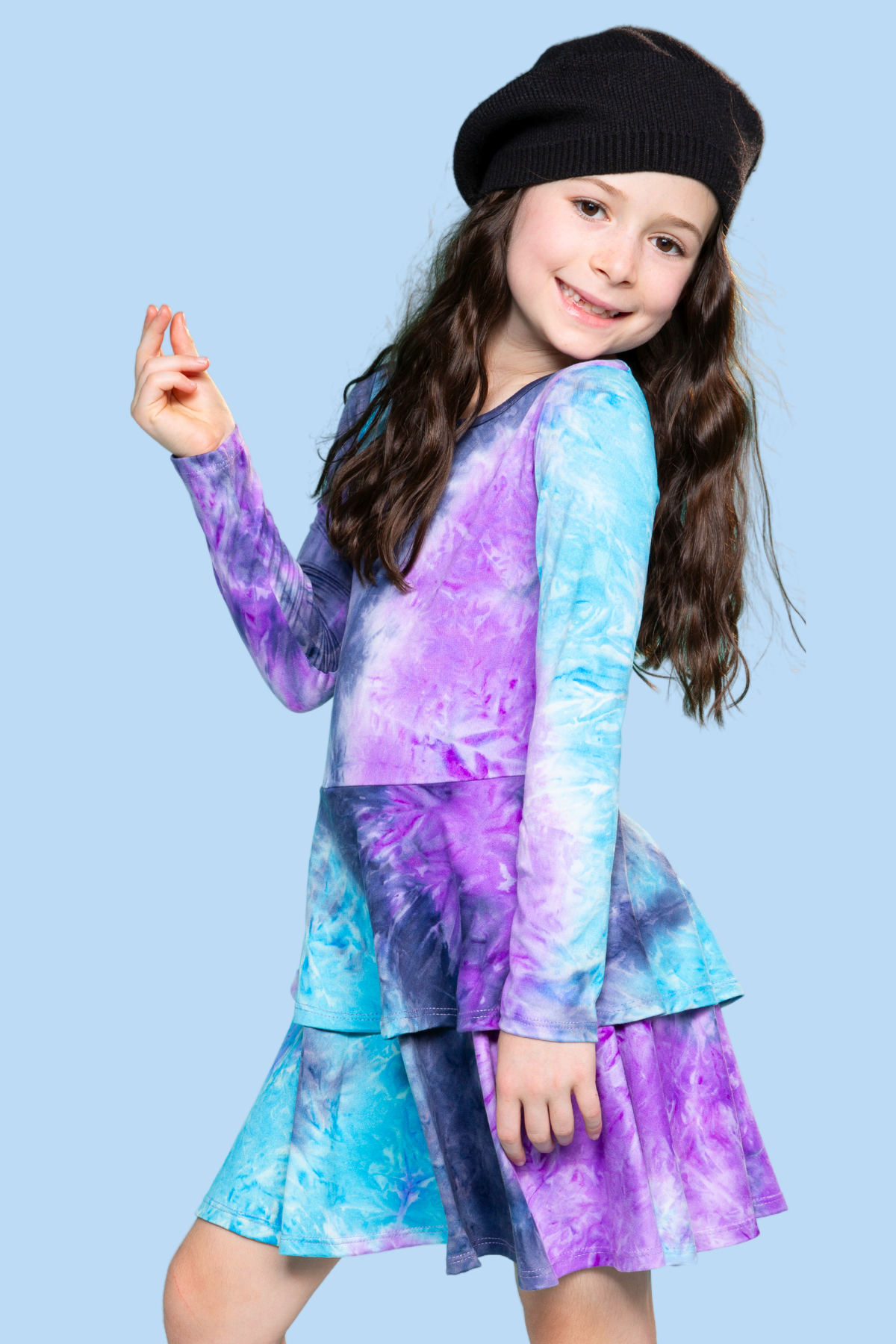 Simply Soft Long Sleeve Ruffle Skirt Dress - Black Rainbow Hearts
