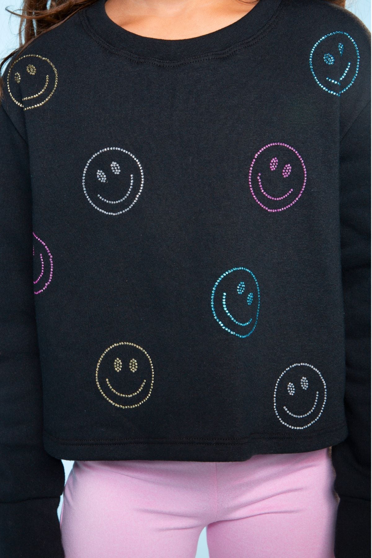 Cotton Soft French Terry Easy Crew Sweatshirt - Black Rainbow Bow