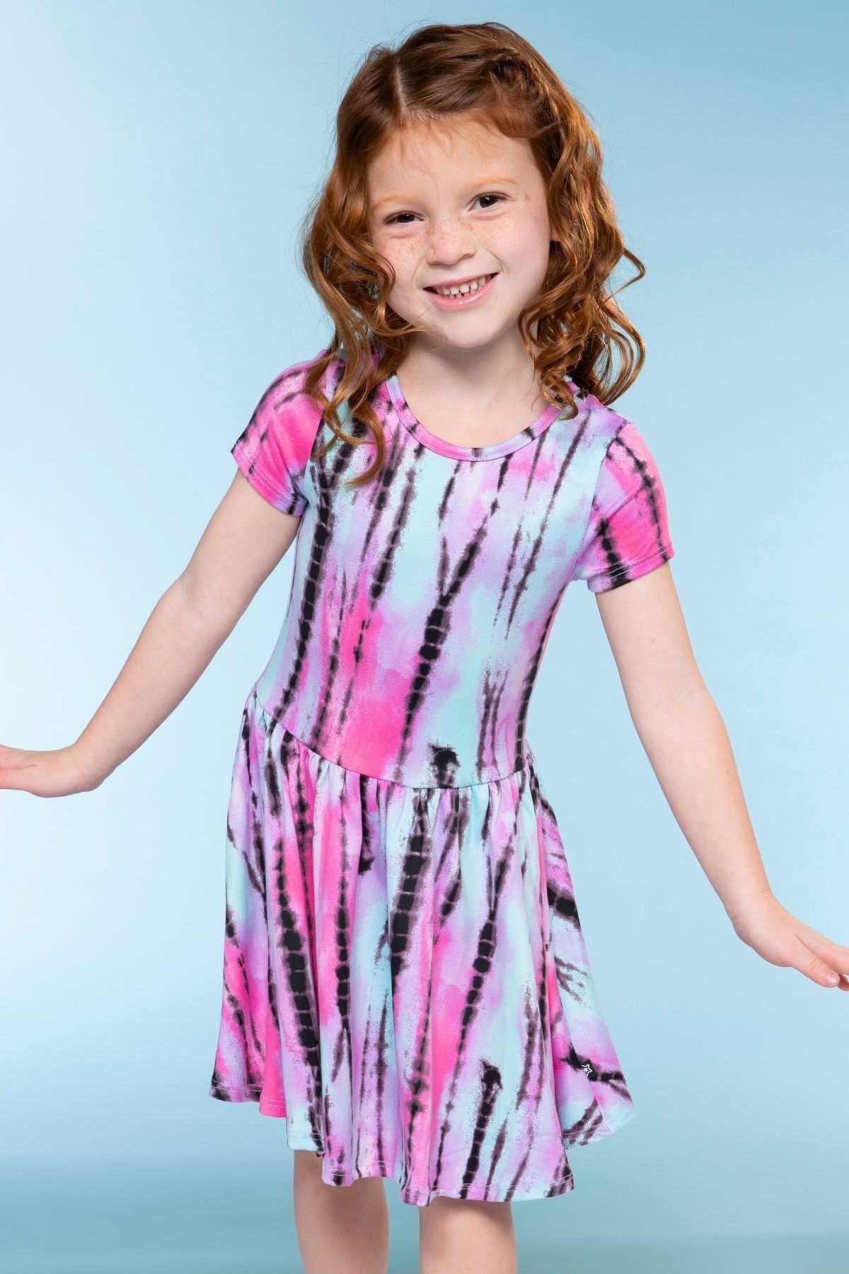 Simply Soft Short Sleeve Scoop Back Be Happy Dress - Lt Pink Rainbow Leopard Heart