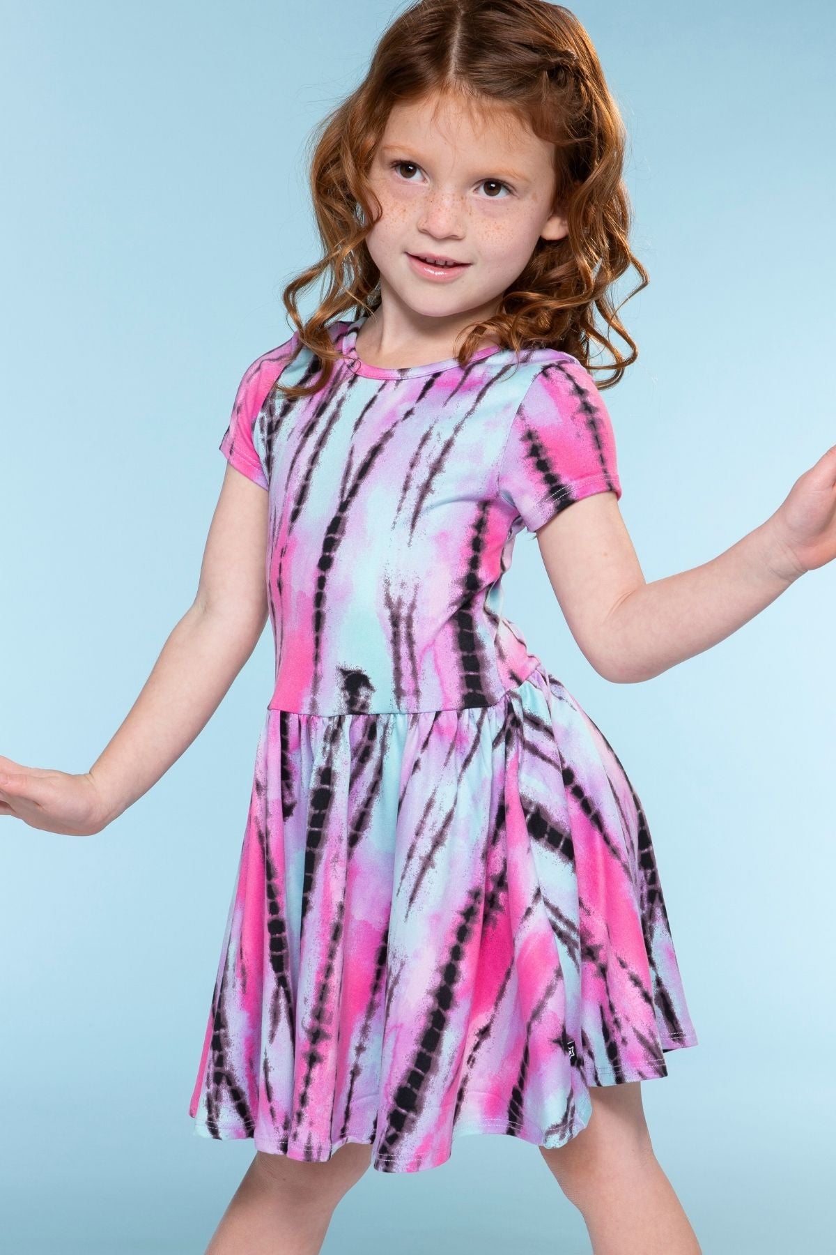 Simply Soft Short Sleeve Scoop Back Be Happy Dress - Pink Tie Dye Cherry Bow