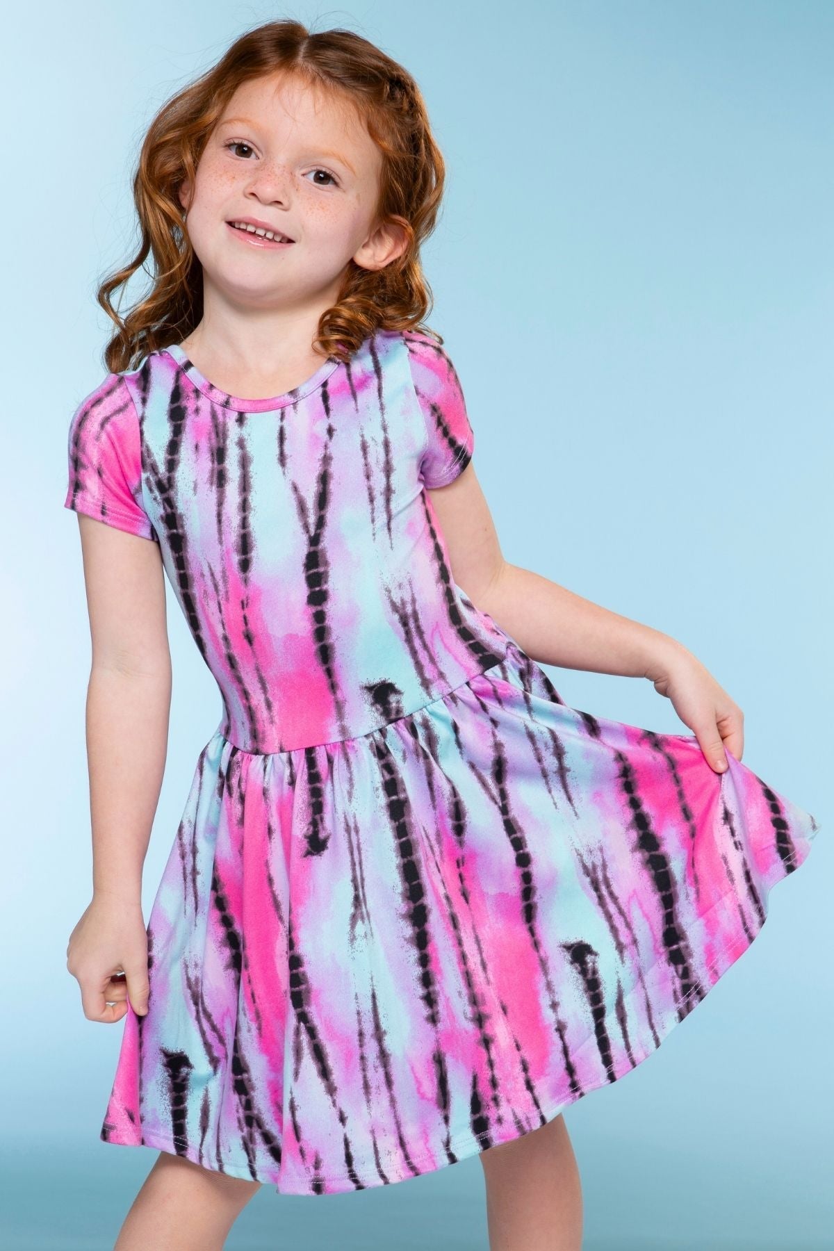 Simply Soft Short Sleeve Scoop Back Be Happy Dress - Lt Pink Rainbow Leopard Heart