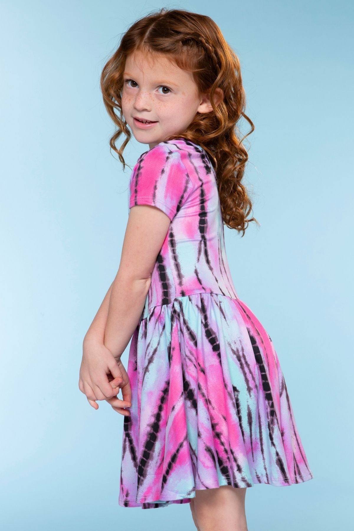 Simply Soft Short Sleeve Scoop Back Be Happy Dress - Pink Tie Dye Cherry Bow