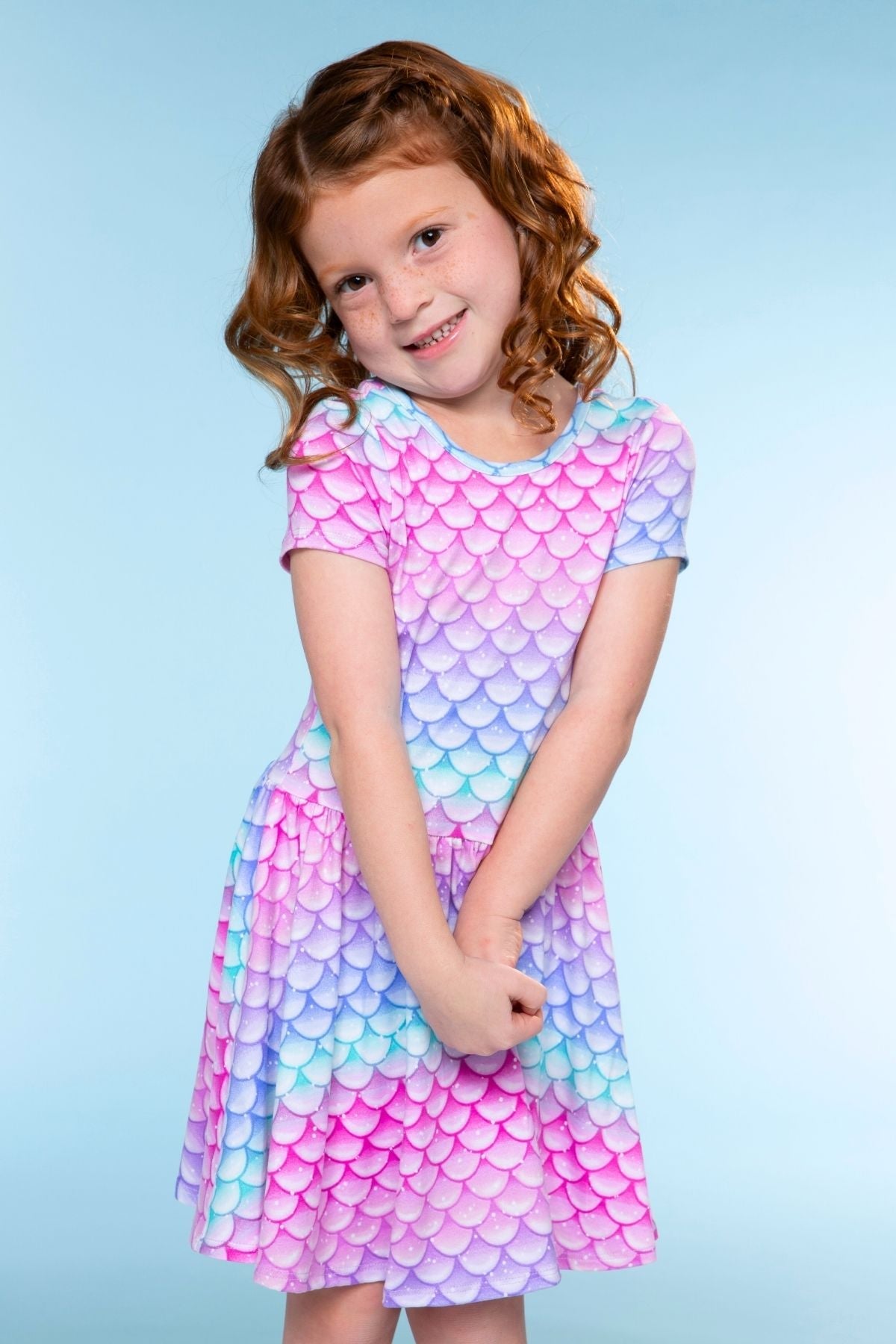 Simply Soft Short Sleeve Scoop Back Be Happy Dress - Lt Pink Rainbow Leopard Heart