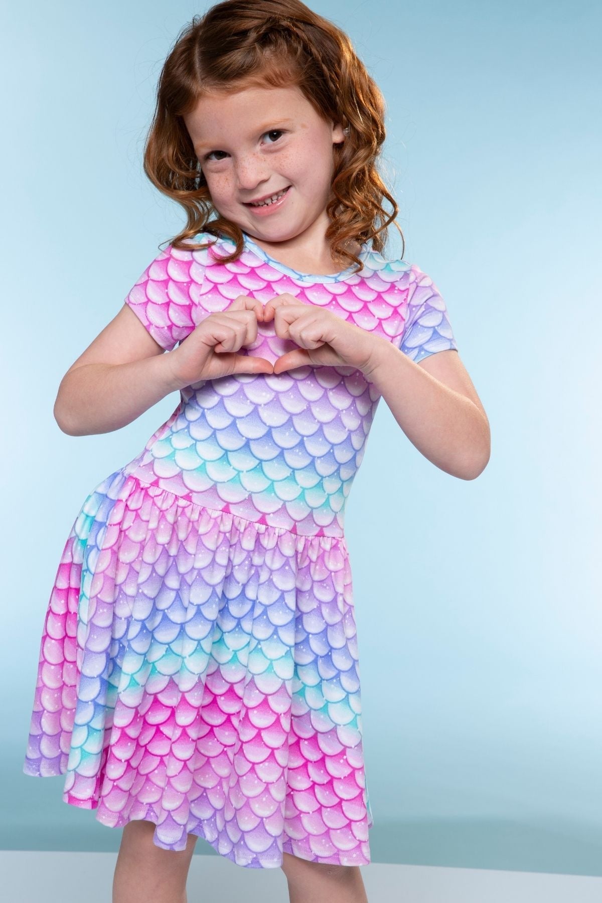 Simply Soft Short Sleeve Scoop Back Be Happy Dress - Lt Pink Rainbow Leopard Heart