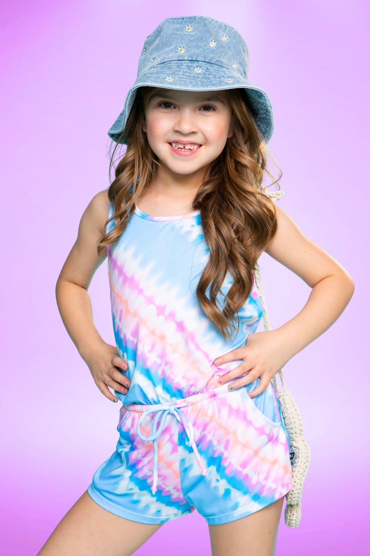 Simply Soft Tank Romper - Denim Rainbow Graffiti