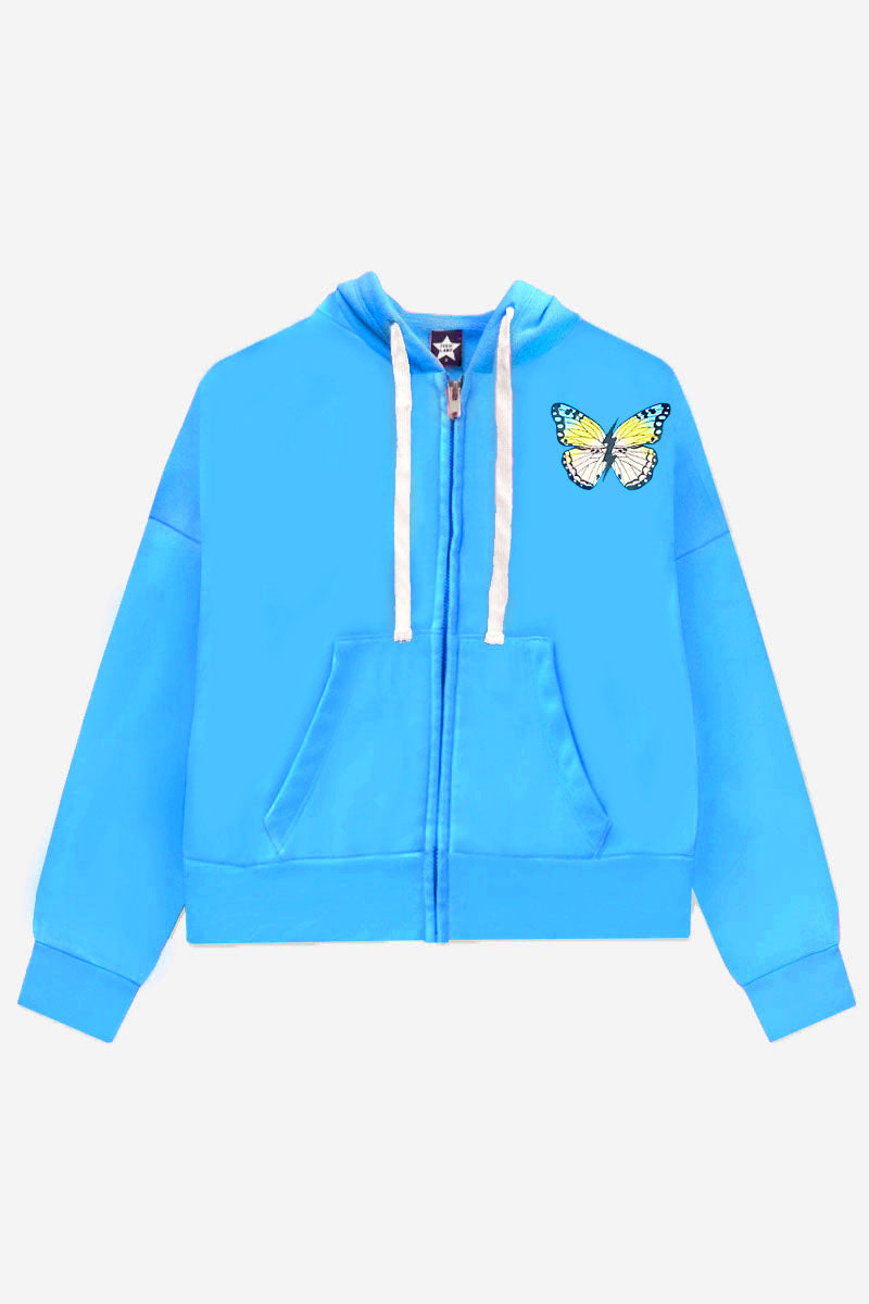 Cotton Soft French Terry Drop Shoulder Zip Hoodie - Neon Pink Heart