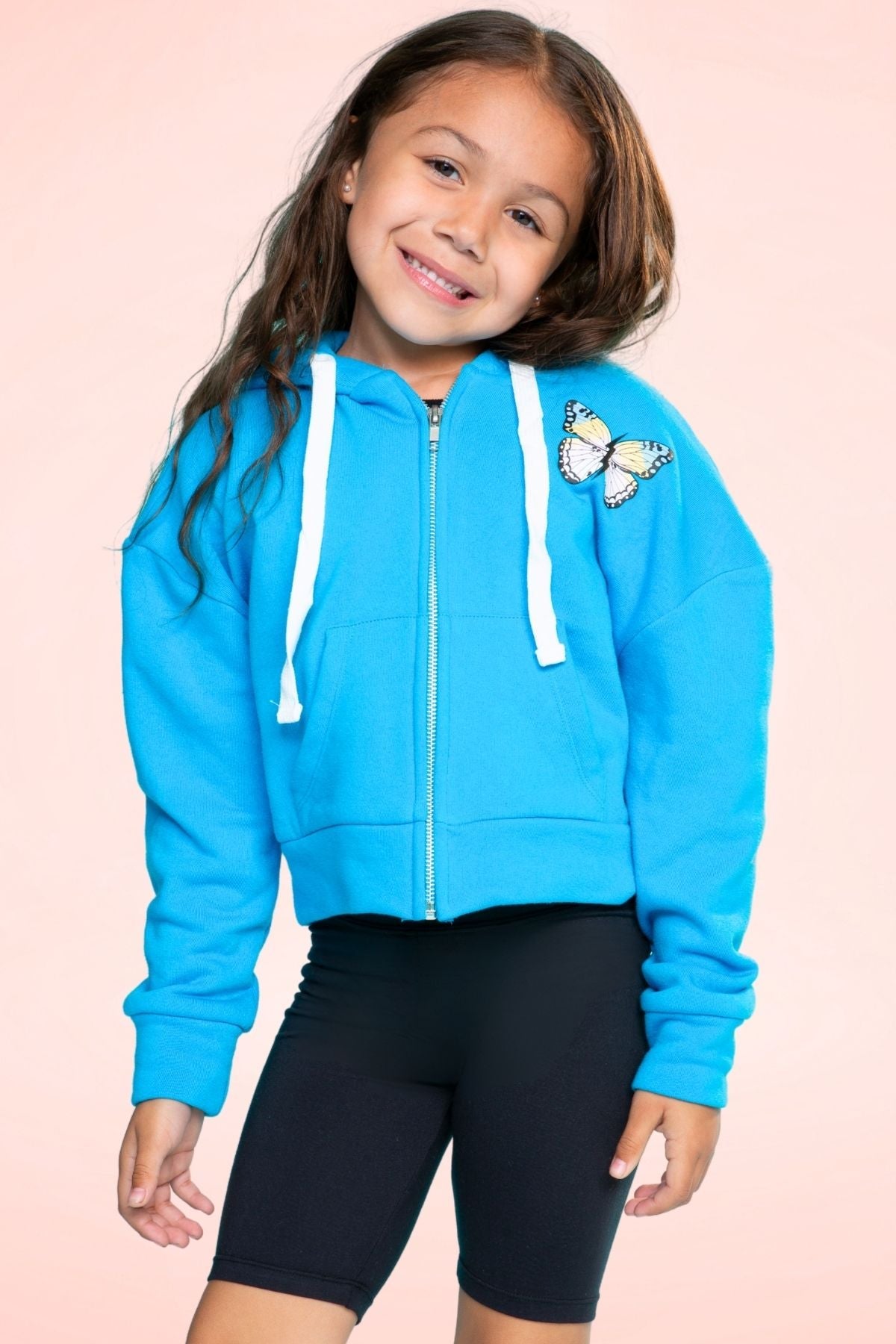 Cotton Soft French Terry Drop Shoulder Zip Hoodie - Neon Pink Heart