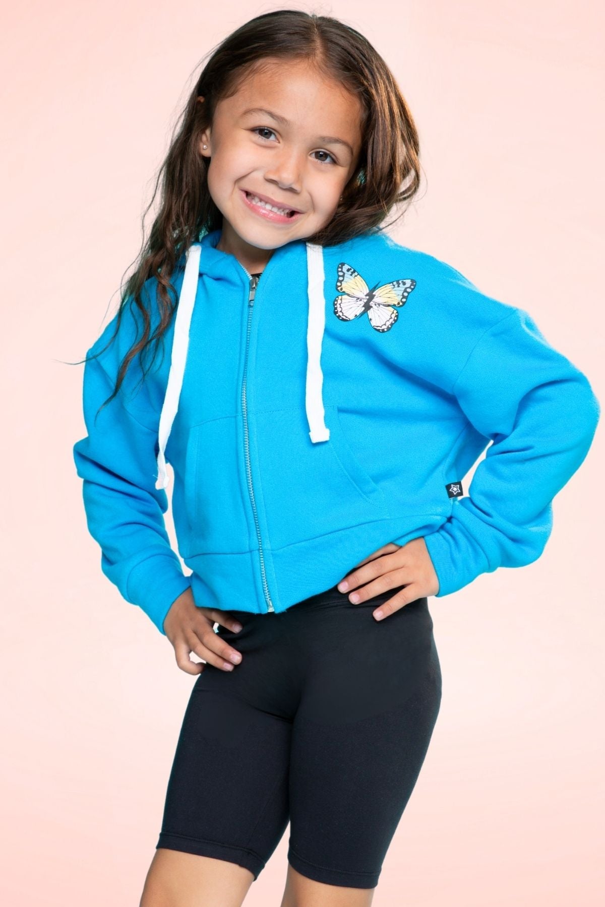 Cotton Soft French Terry Drop Shoulder Zip Hoodie - Neon Pink Heart