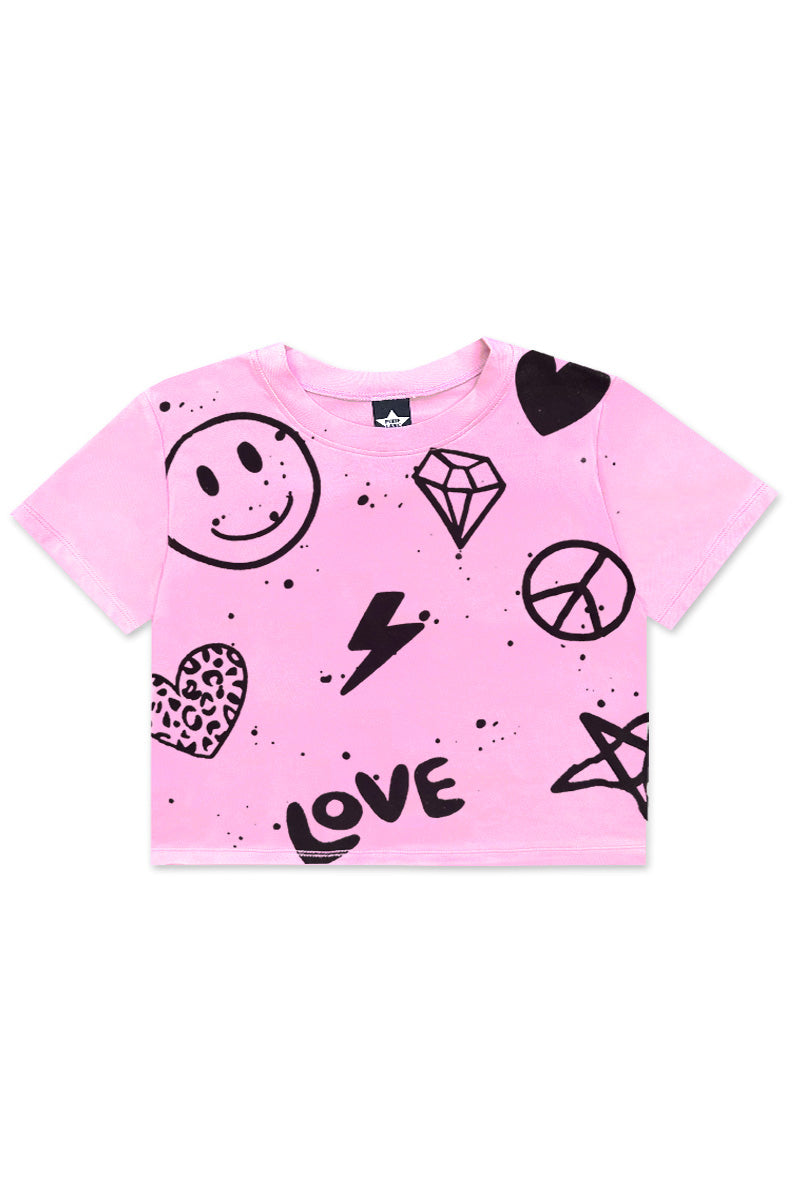 Washed Cotton Drop Shoulder Tee - Heather Grey Rainbow Drip