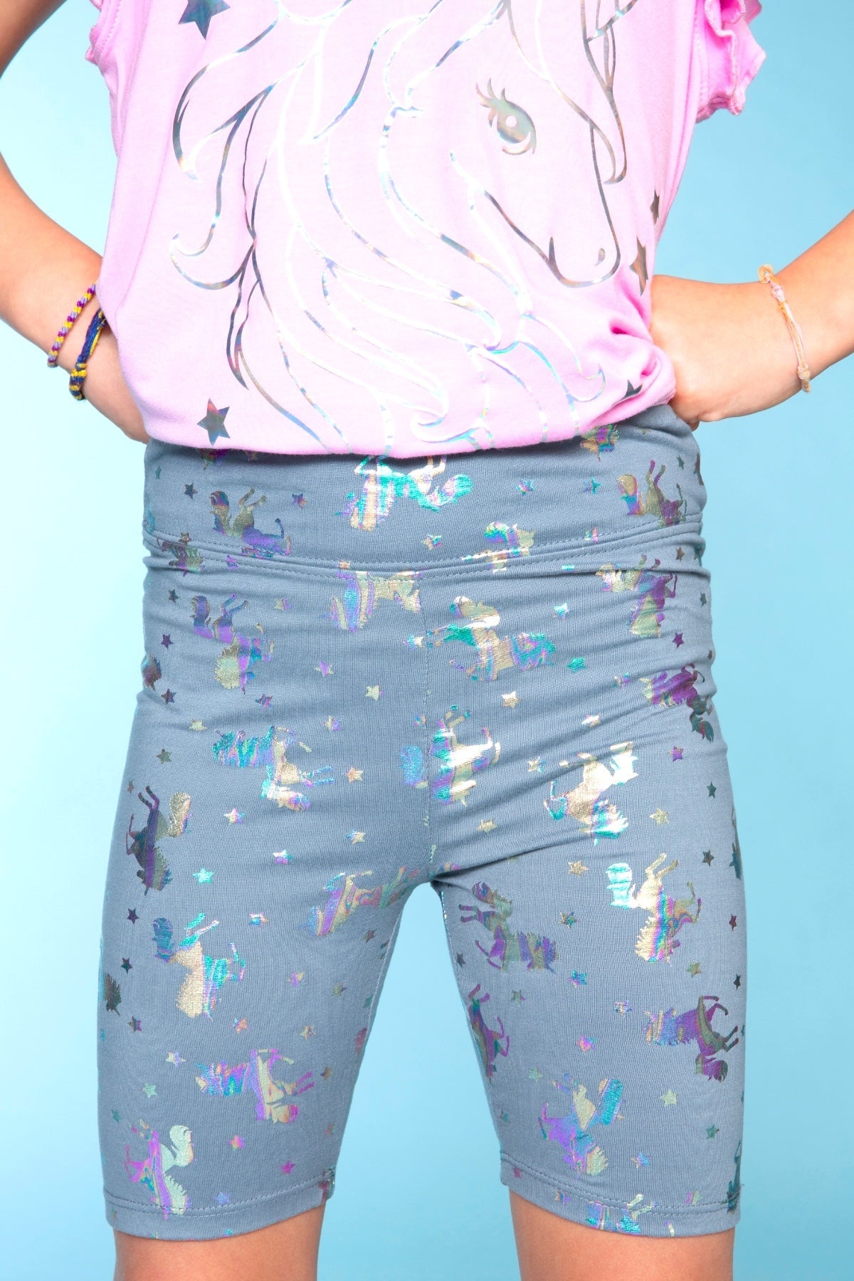 Simply Soft Biker Short - Denim Leopard Splatter