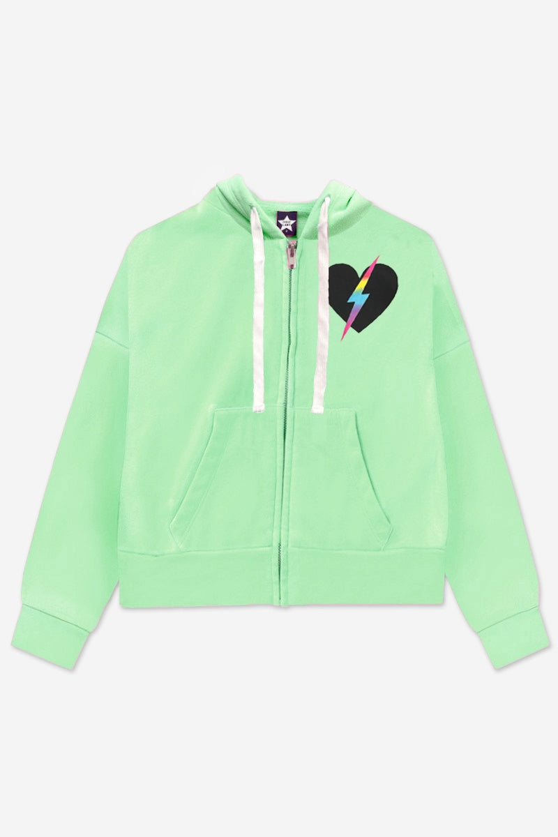 Cotton Soft French Terry Drop Shoulder Zip Hoodie - Neon Pink Heart
