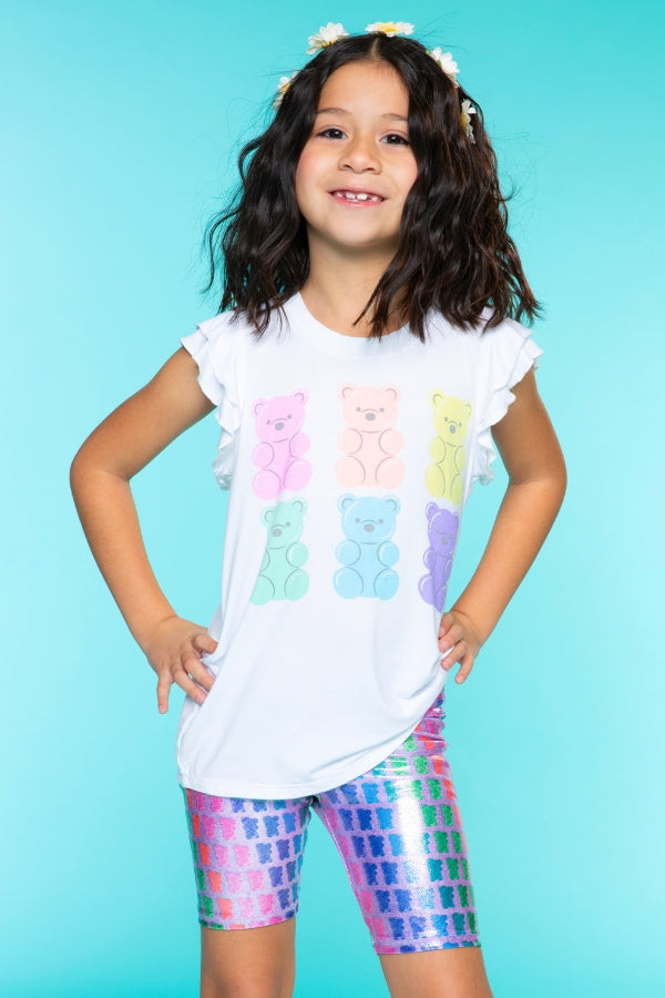 High Shine Biker Short - Silver Rainbow Gummy Bear