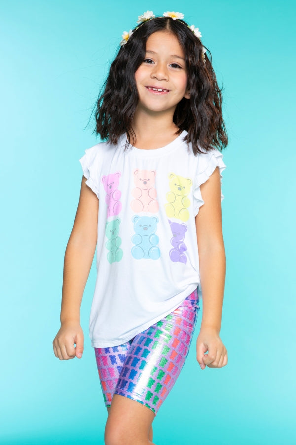 High Shine Biker Short - Silver Rainbow Gummy Bear
