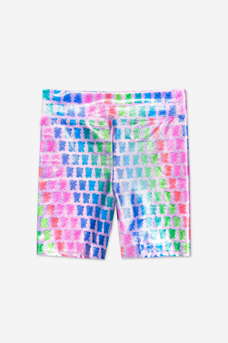 High Shine Biker Short - Silver Rainbow Gummy Bear