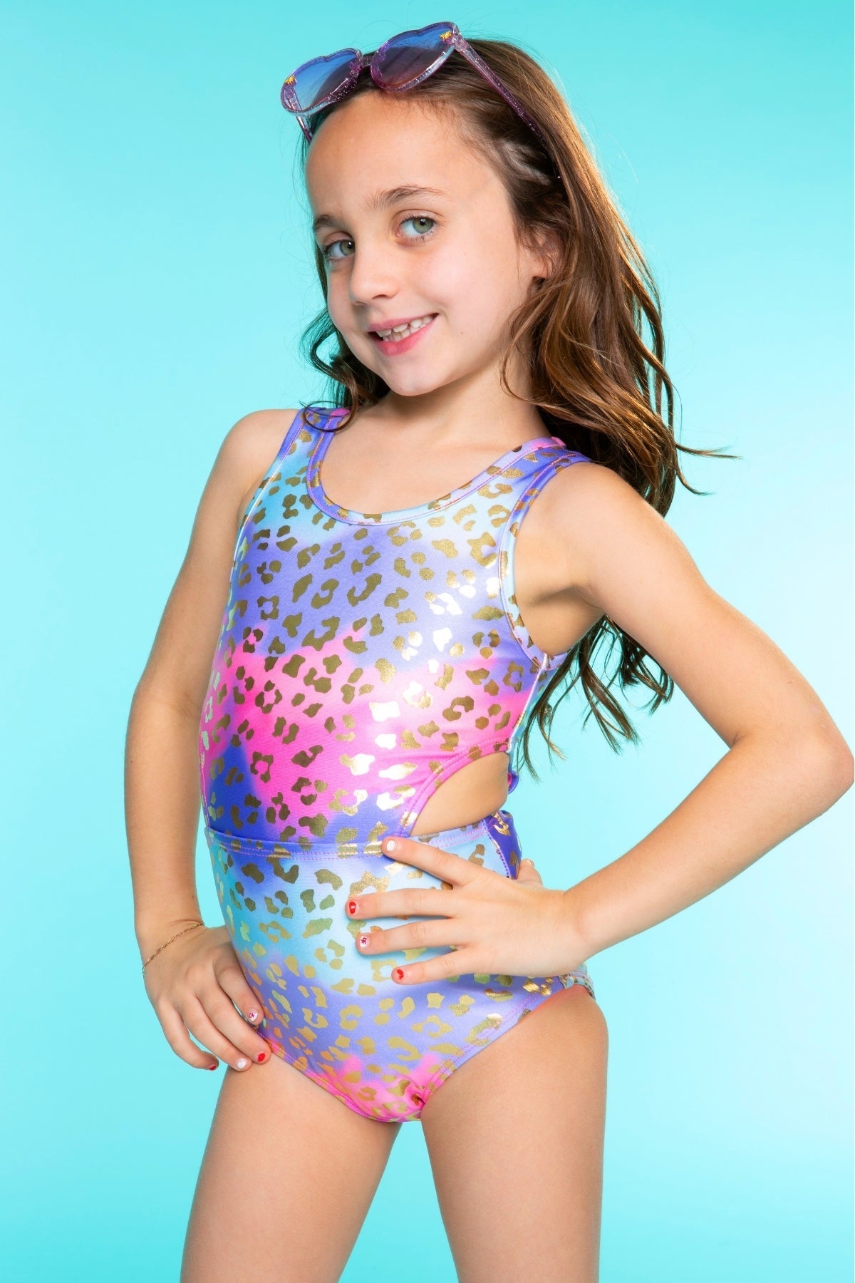 High Shine One Piece Cutout Swimsuit - Taupe Leopard
