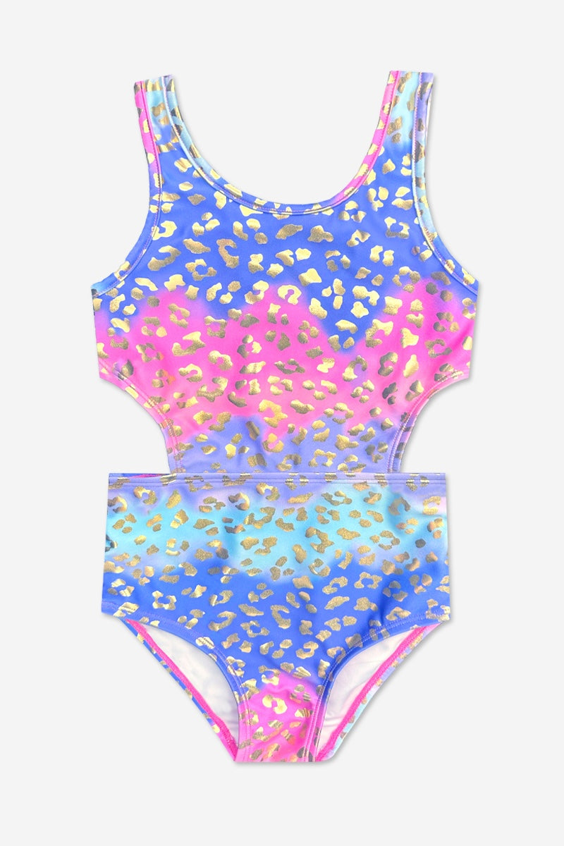 High Shine One Piece Cutout Swimsuit - Taupe Leopard