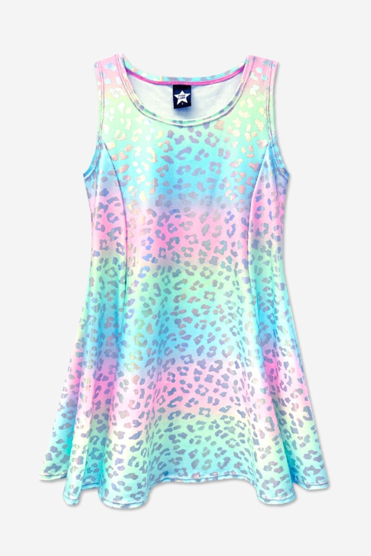 Foil Sleeveless Twirl Dress - Rainbow Leopard Ombre