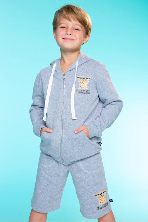 Cotton Soft French Terry Zip Hoodie - Sky Blue Pit Crew