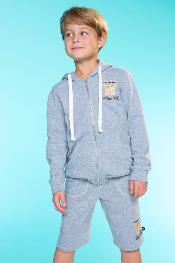 Cotton Soft French Terry Zip Hoodie - Sky Blue Pit Crew