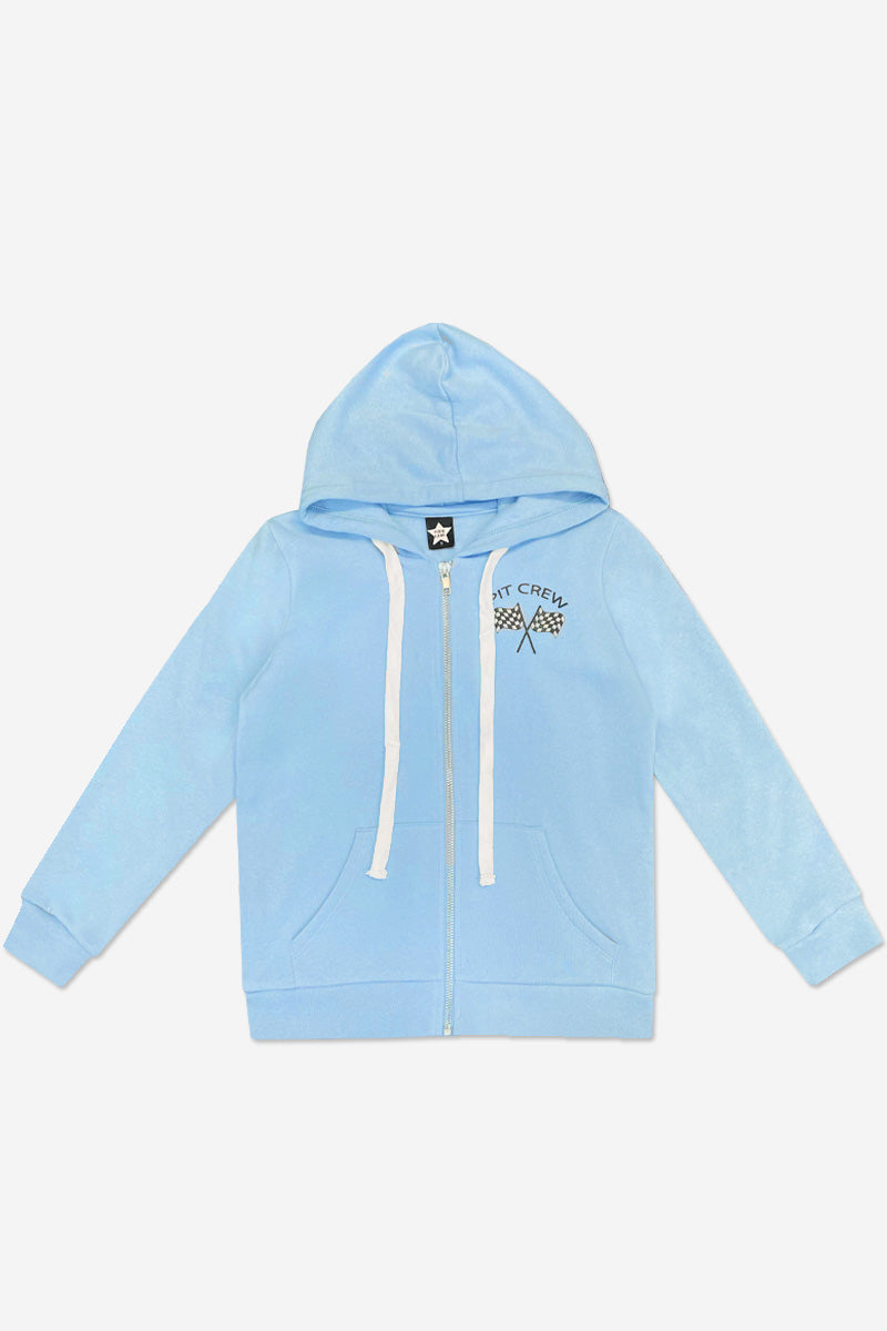Cotton Soft French Terry Zip Hoodie - Sky Blue Pit Crew