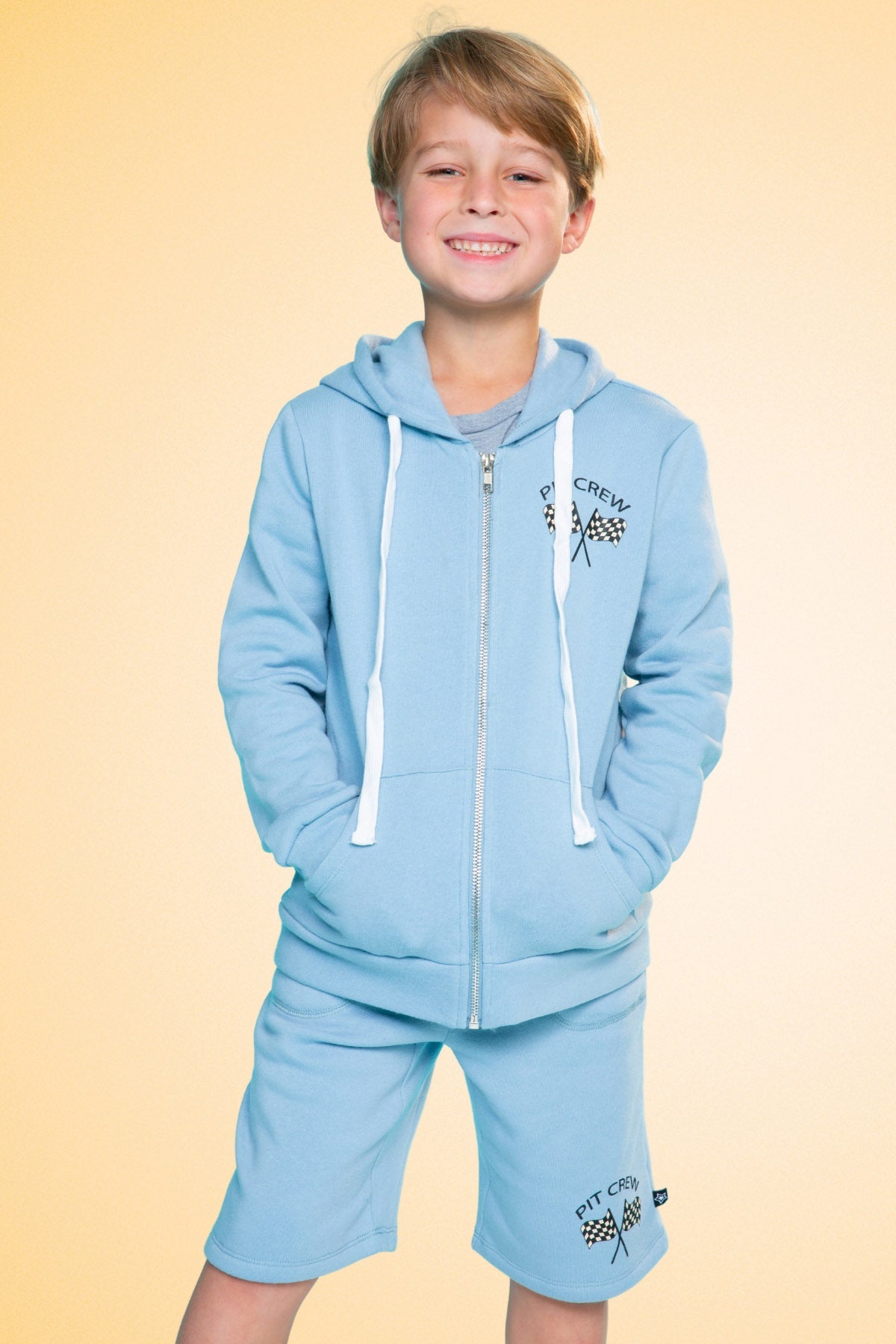 Cotton Soft French Terry Zip Hoodie - Sky Blue Pit Crew