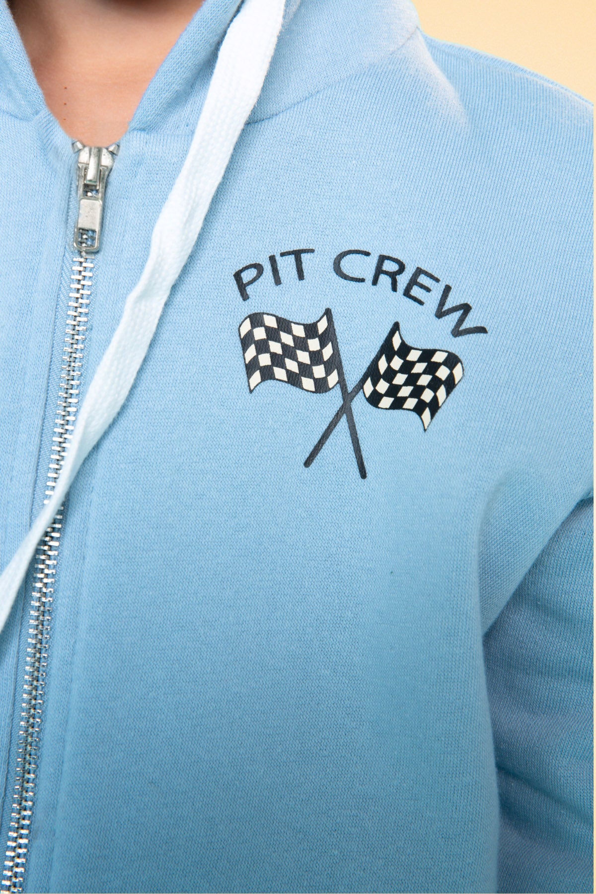 Cotton Soft French Terry Zip Hoodie - Sky Blue Pit Crew