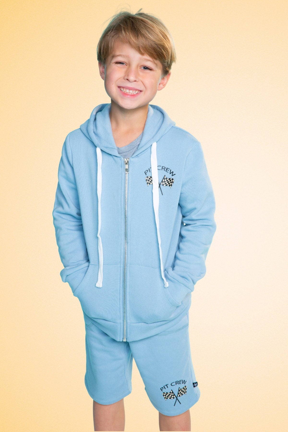 Cotton Soft French Terry Zip Hoodie - Sky Blue Pit Crew