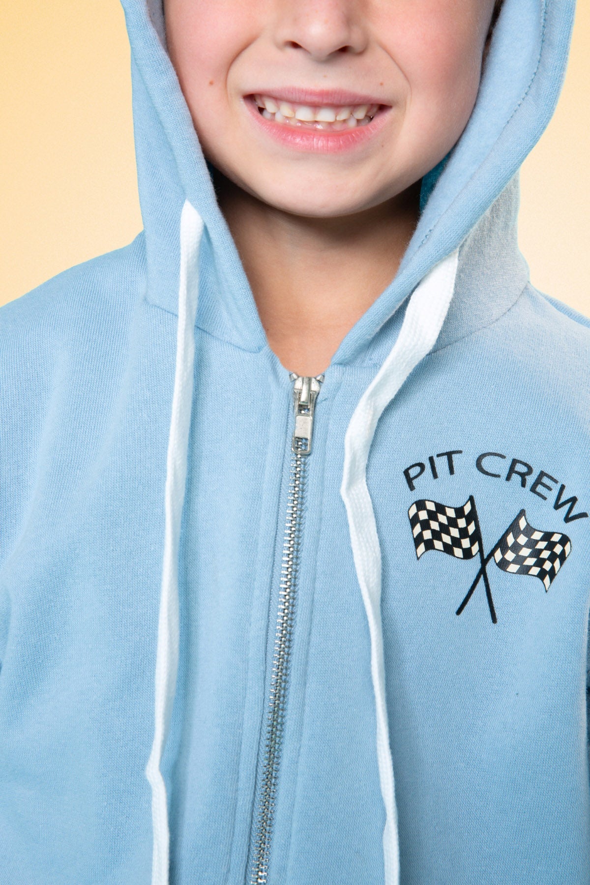 Cotton Soft French Terry Zip Hoodie - Sky Blue Pit Crew