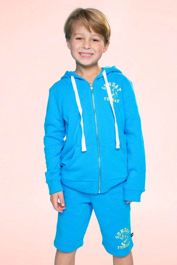 Cotton Soft French Terry Board Short - Sky Blue Pit Crew