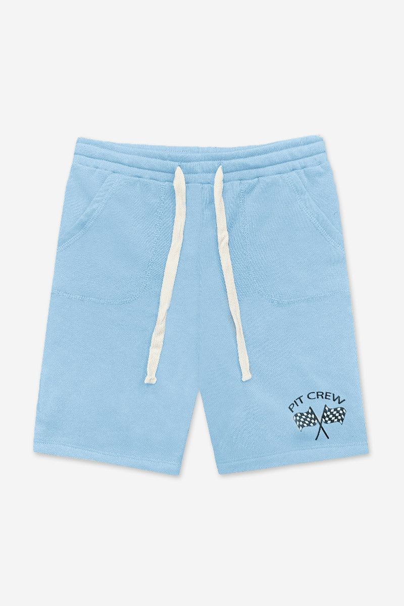 Cotton Soft French Terry Board Short - Sky Blue Pit Crew