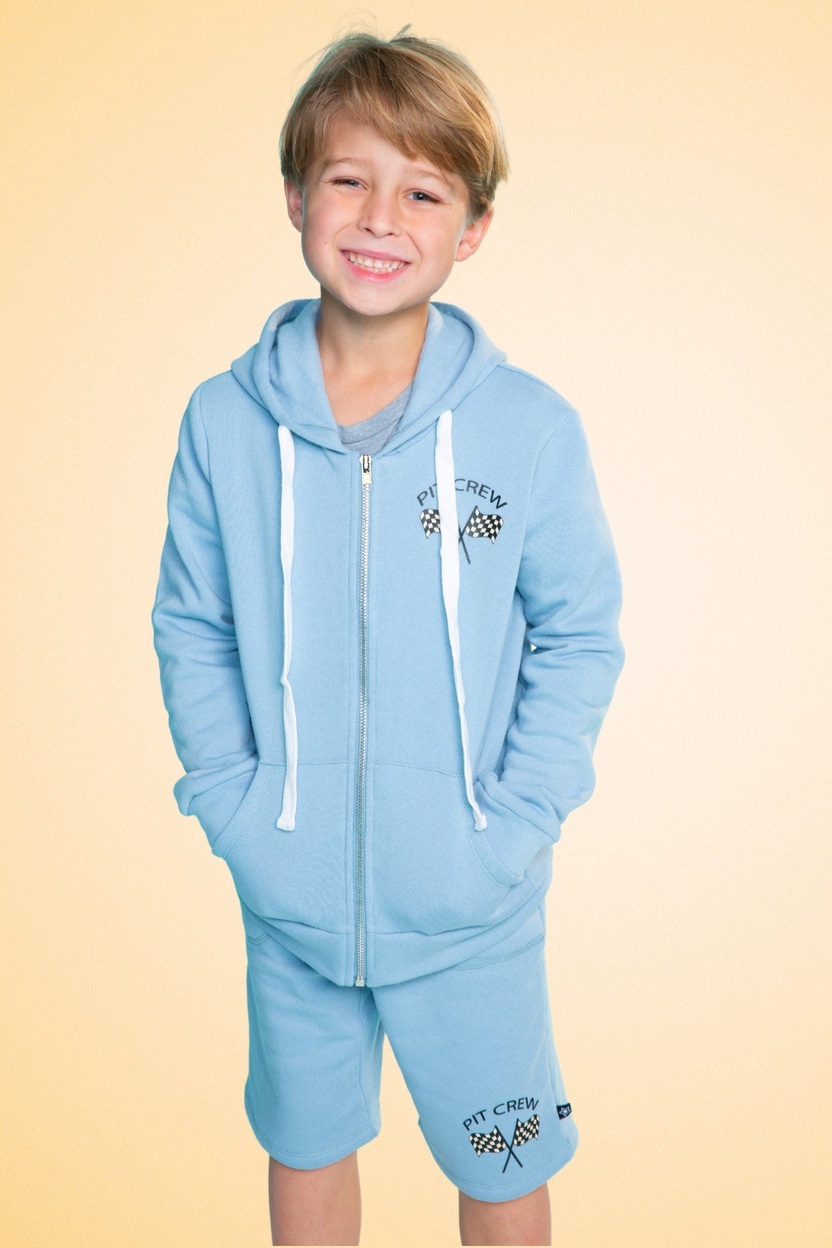 Cotton Soft French Terry Board Short - Sky Blue Pit Crew