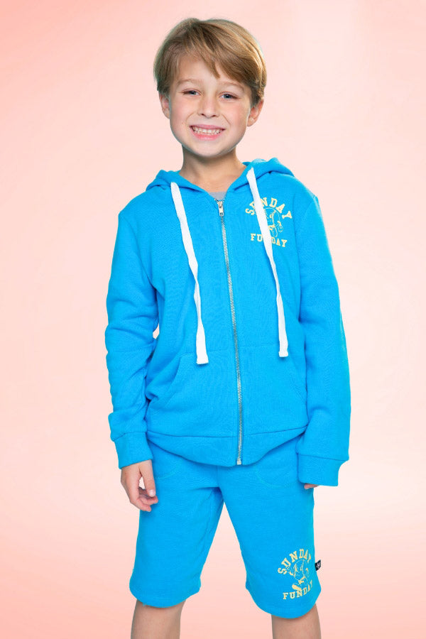 Cotton Soft French Terry Zip Hoodie - Sky Blue Pit Crew