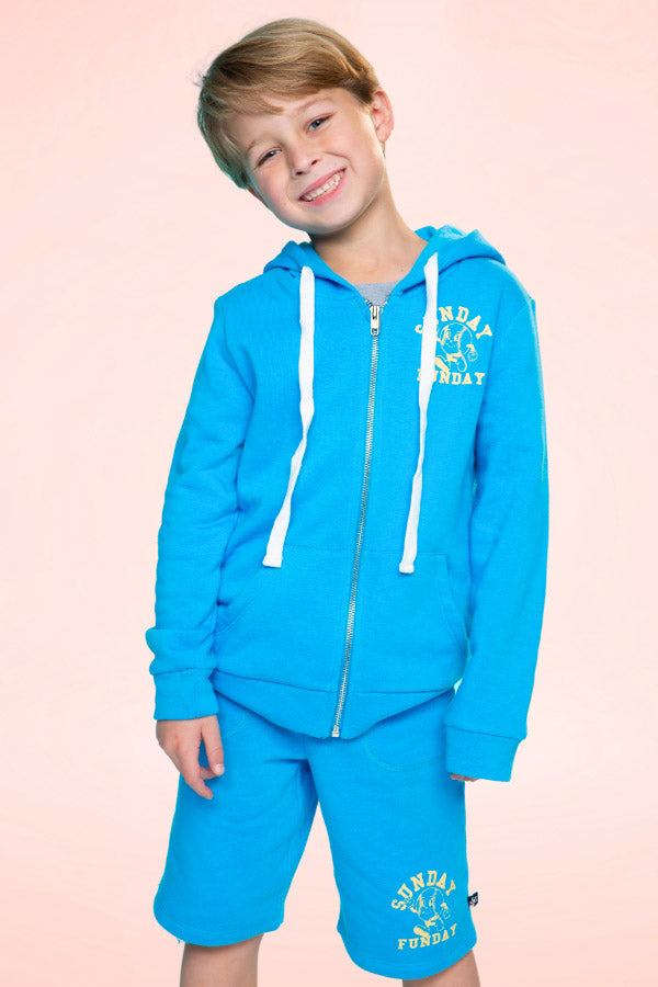 Cotton Soft French Terry Zip Hoodie - Sky Blue Pit Crew
