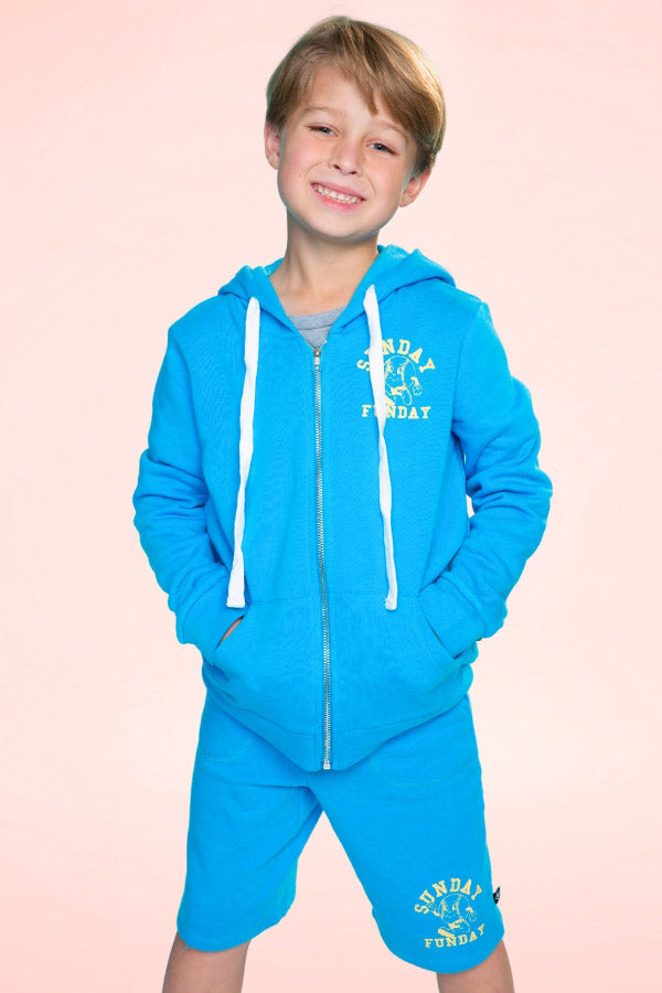 Cotton Soft French Terry Zip Hoodie - Sky Blue Pit Crew