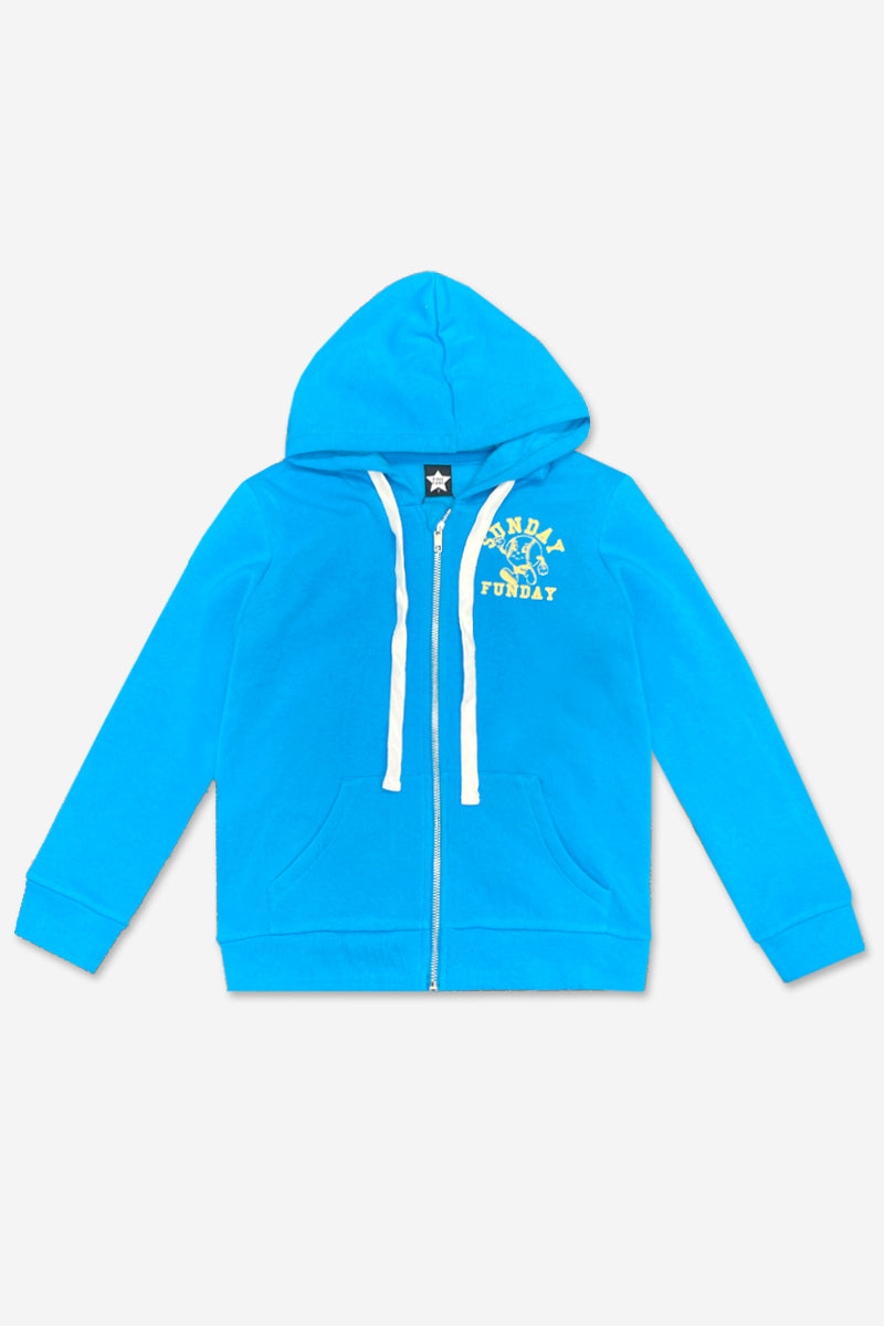 Cotton Soft French Terry Zip Hoodie - Sky Blue Pit Crew