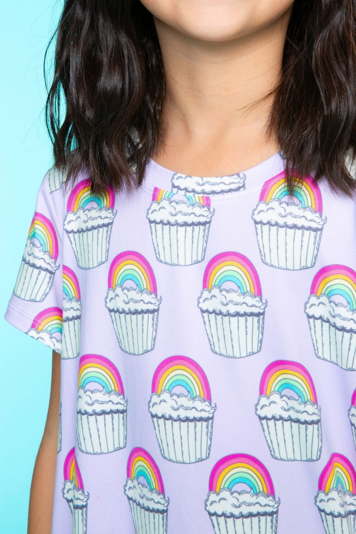 Simply Soft Short Sleeve Ruffle Lounge Dress - Lilac Rainbow Gummy Bear