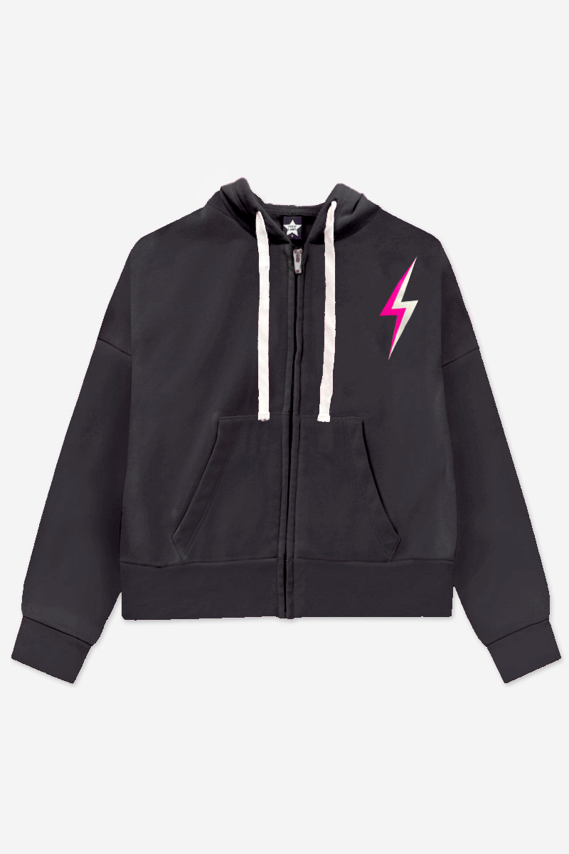 Cotton Soft French Terry Drop Shoulder Zip Hoodie - Neon Pink Heart