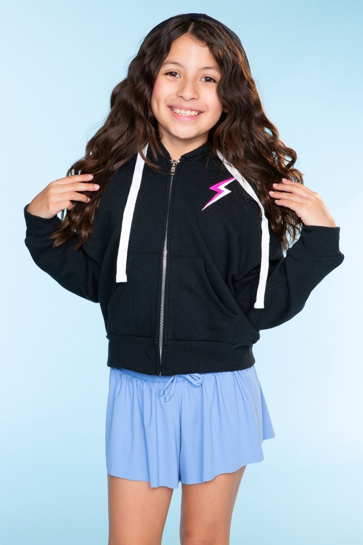 Cotton Soft French Terry Drop Shoulder Zip Hoodie - Neon Pink Heart