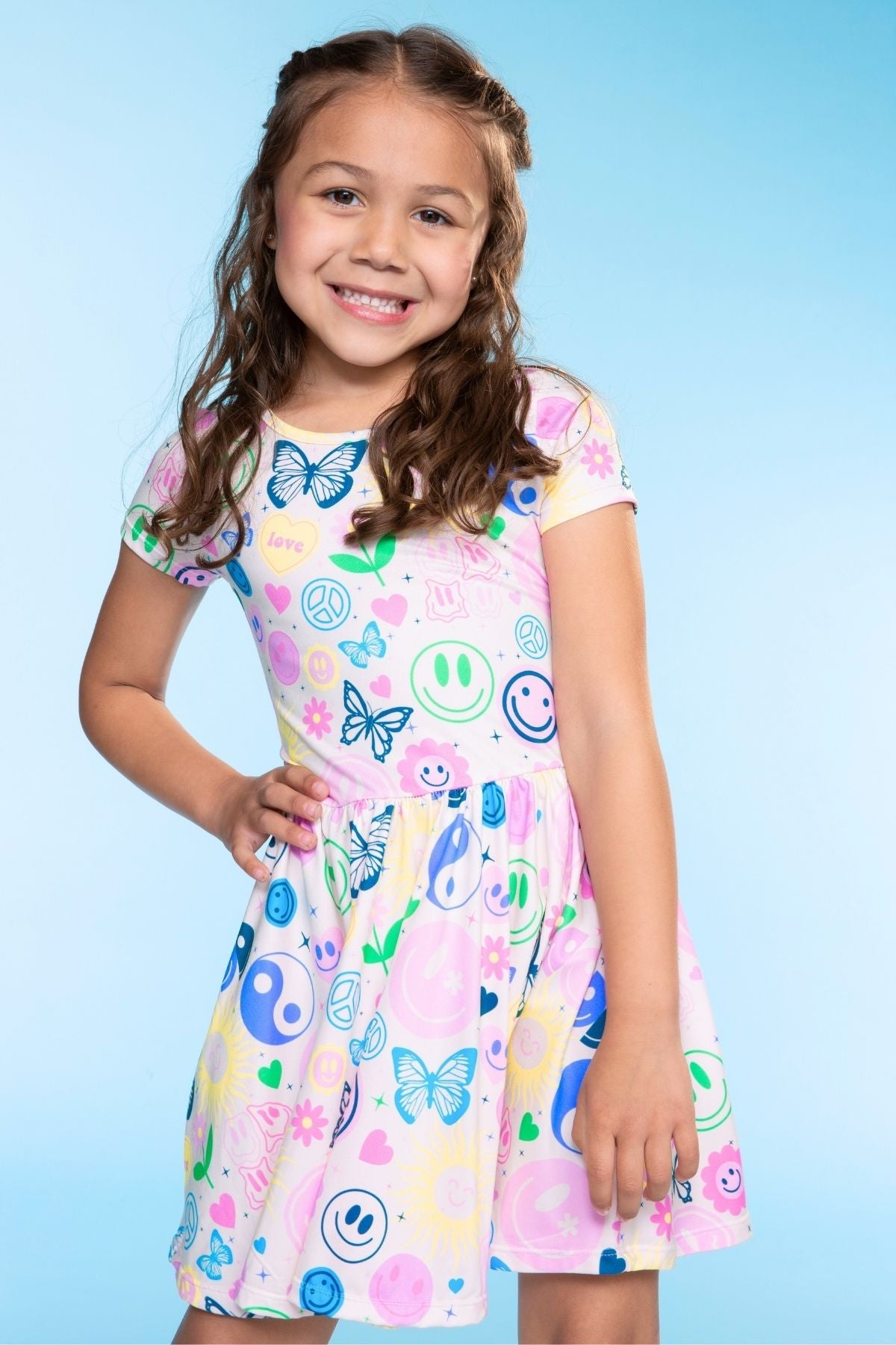 Simply Soft Short Sleeve Scoop Back Be Happy Dress - Pink Tie Dye Cherry Bow