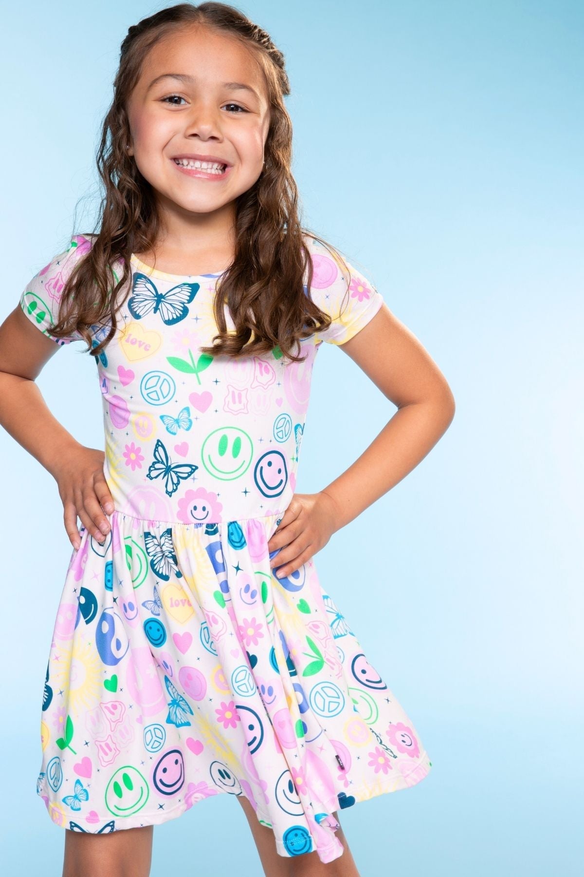 Simply Soft Short Sleeve Scoop Back Be Happy Dress - Pink Tie Dye Cherry Bow