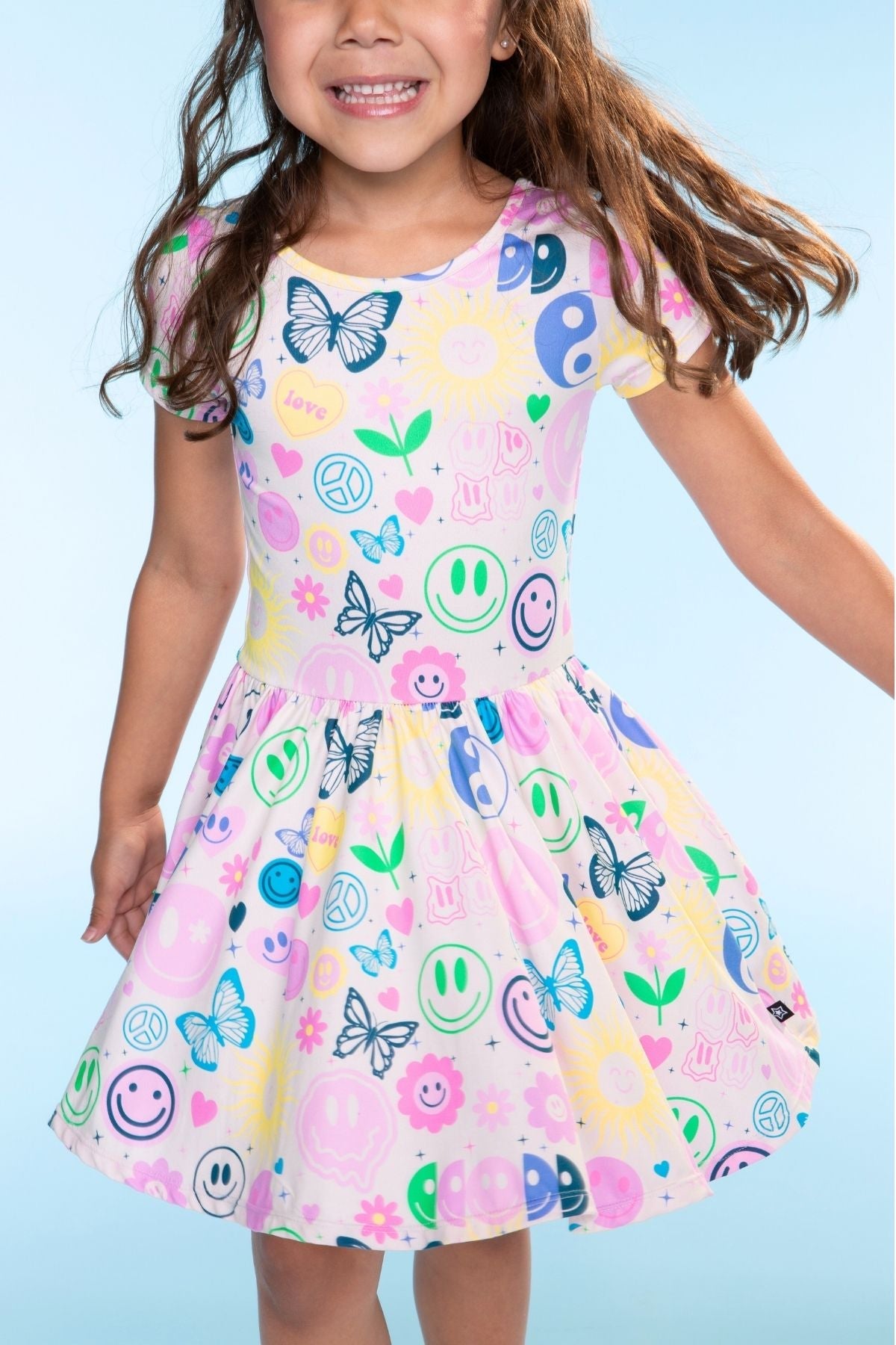 Simply Soft Short Sleeve Scoop Back Be Happy Dress - Pink Tie Dye Cherry Bow