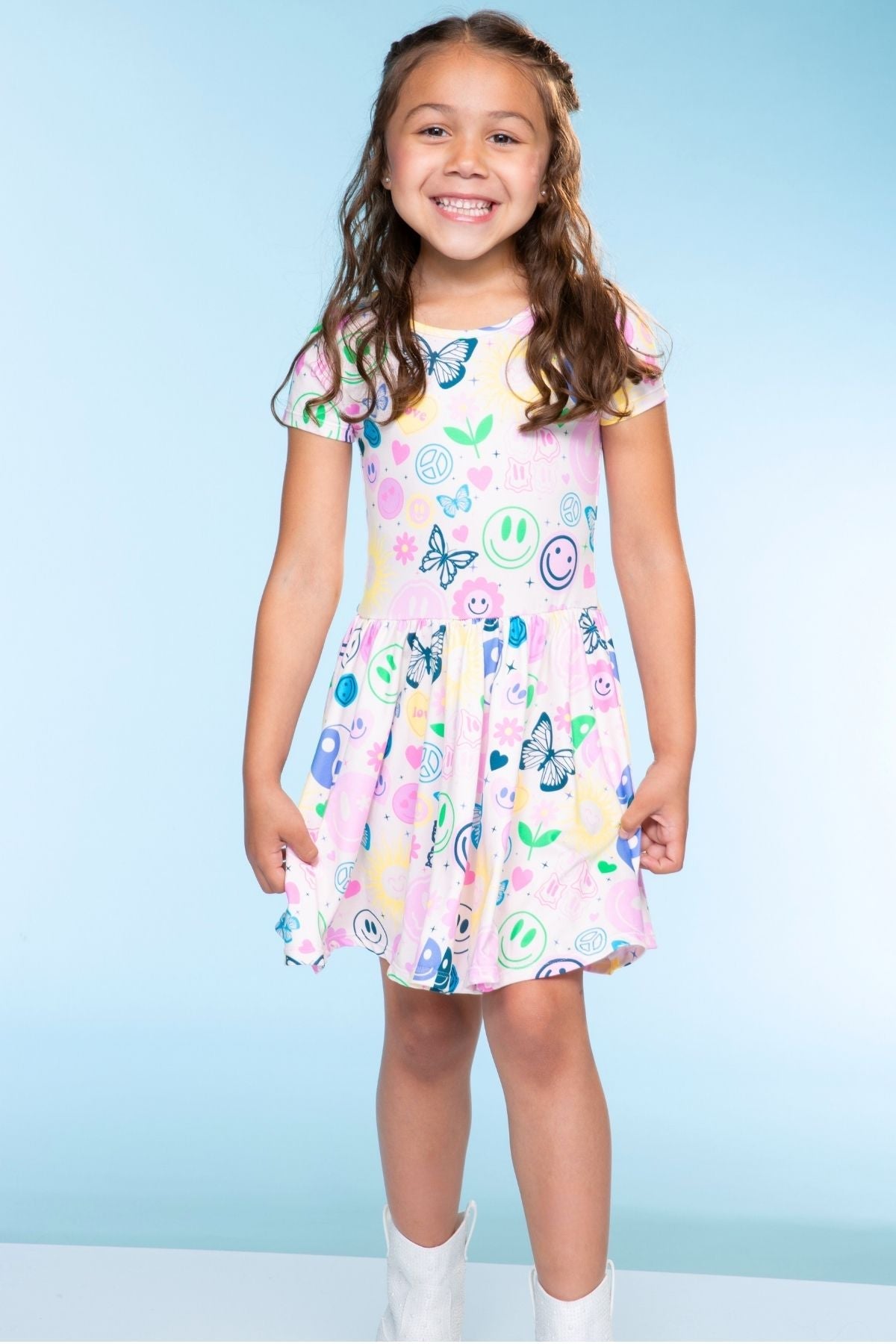 Simply Soft Short Sleeve Scoop Back Be Happy Dress - Pink Tie Dye Cherry Bow