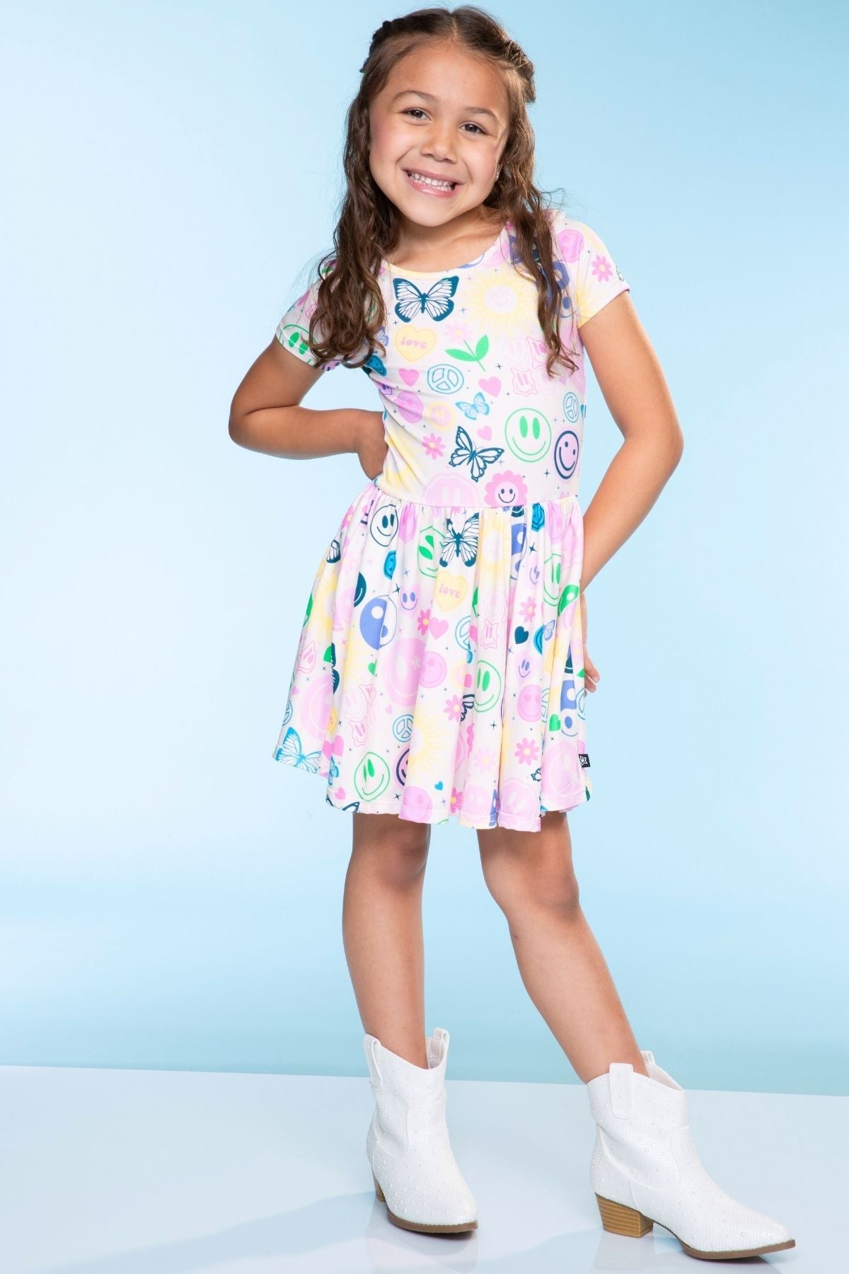 Simply Soft Short Sleeve Scoop Back Be Happy Dress - Pink Tie Dye Cherry Bow