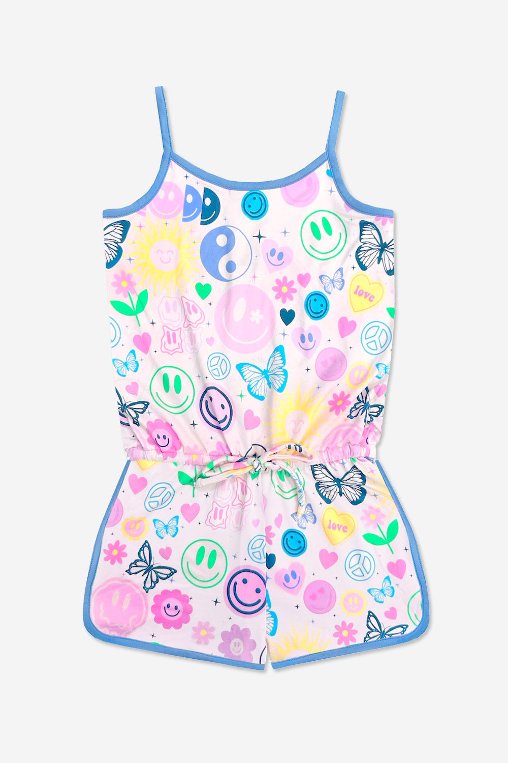 Simply Soft Strappy Short Romper - Rainbow Smile Retro