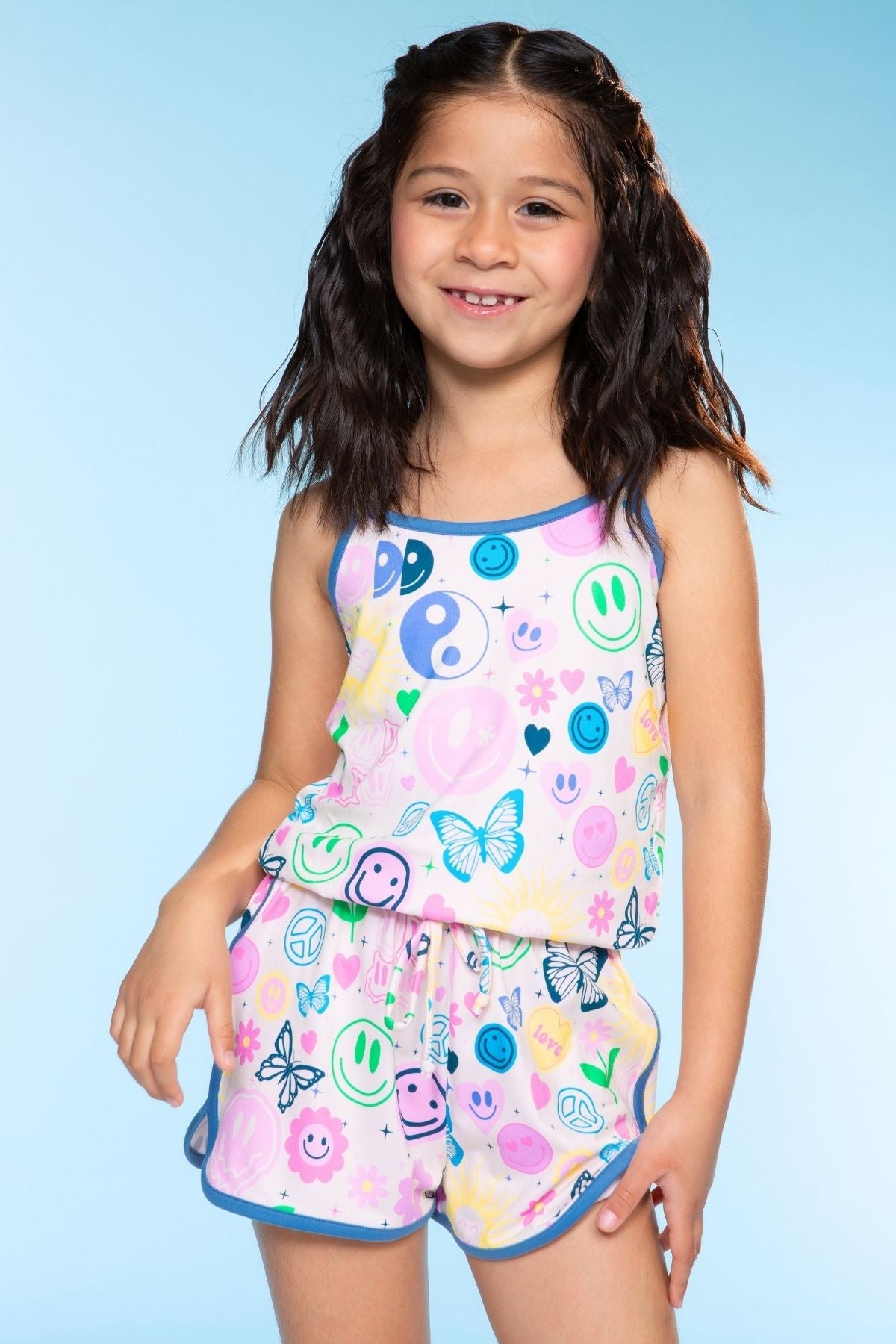 Simply Soft Strappy Short Romper - Rainbow Smile Retro