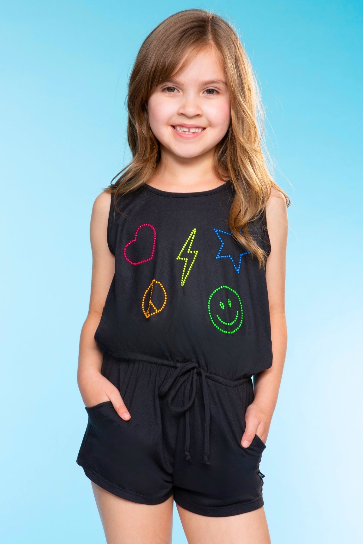 Simply Soft Tank Romper - Denim Rainbow Graffiti